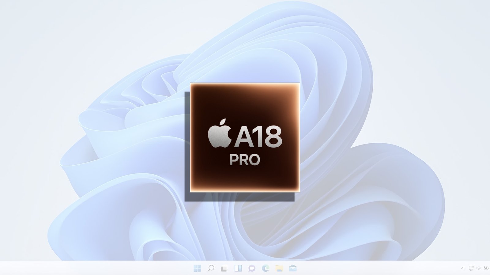 A close-up of the A18 Pro chip, with a Windows logo in the background, symbolising the chip's ability to run the desktop operating system, a significant feat for iPhone 16 Pro users in the UK