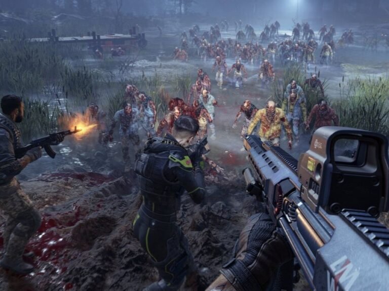 A group of UK gamers playing a co-op shooter game, fighting hordes of zombies with a variety of weapons and intense combat