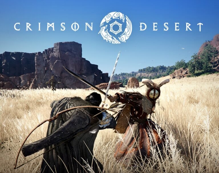 Image of Crimson Desert's vast desert landscape, with a focus on the game's performance and Denuvo integration, set to impress UK gamers with its seamless experience