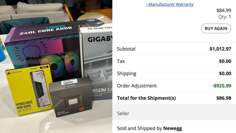 A photo of a PC build with 32 GB DDR5 memory, Ryzen 7600X CPU, AIO cooler, and B850M motherboard, showcasing the incredible components that make up this UK PC build bargain, with a focus on the primary keyword, UK PC build