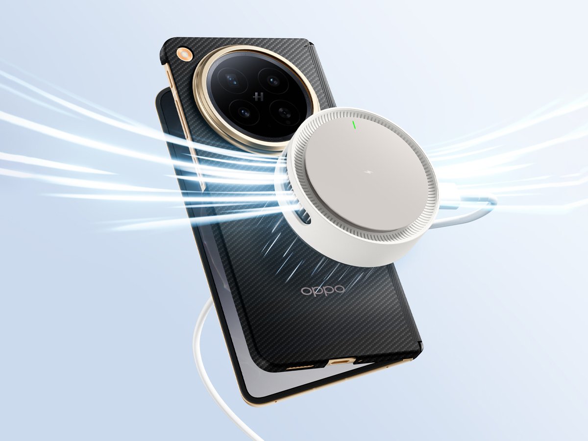Oppo's Magnetic Turbo 2nd Generation 50W Wireless Charger, a sleek and advanced accessory designed to pair with the Find N6 foldable phone, featuring a unique magnetic design and advanced cooling technology, perfect for gamers and heavy phone users in the UK