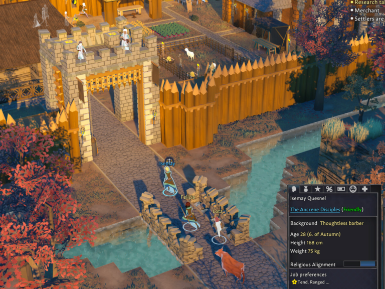 Going Medieval featured image, showcasing a medieval village with rolling hills and a bustling town centre, with a glimpse of the game's unique colour palette and intricate graphics