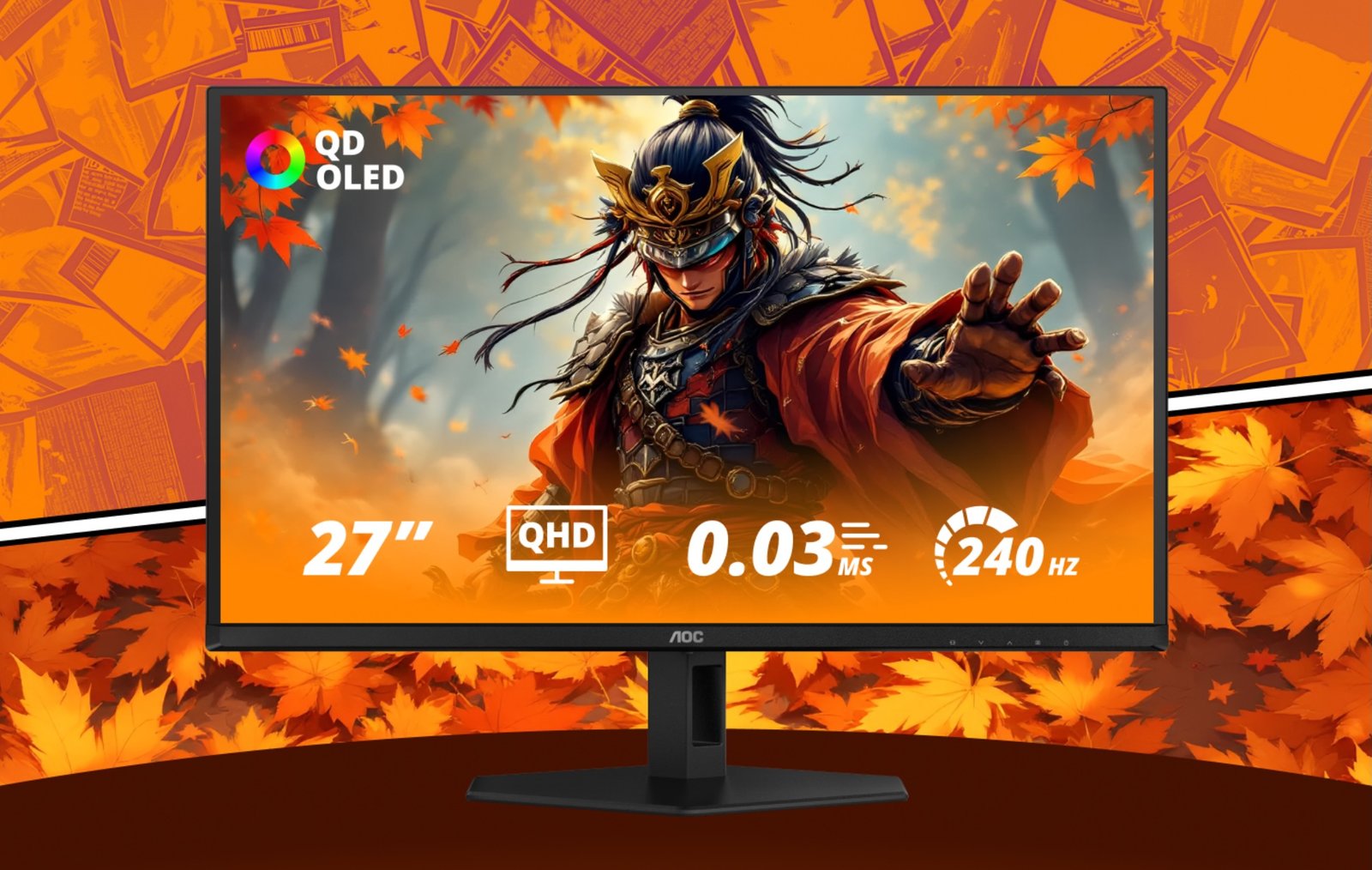 The AOC Q27GAZD QD-OLED gaming monitor features a 27-inch screen with 1440p resolution, providing an immersive gaming experience with excellent colour accuracy and fast response time, perfect for mid-range gamers in the UK