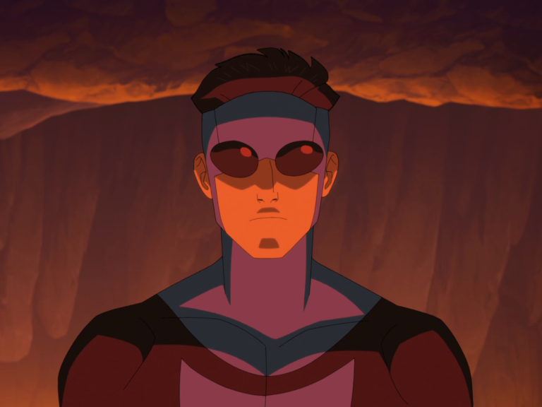Invincible Season 4 Episode 4 featured image, Mark Grayson and Damien Darkblood in the Underrealm, a dark and eerie landscape with a haunting atmosphere, perfect for fans of UK TV and comic-book storylines