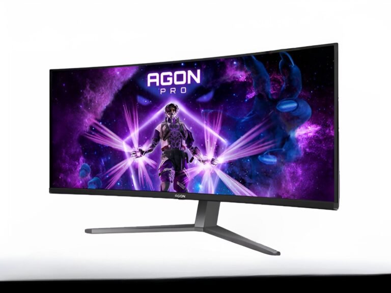 AOC Agon Pro AGP346UCSD gaming monitor with 5-layer tandem QD-OLED display, featuring 1300 nits peak brightness and 360 Hz refresh rate, ideal for HDR gaming in the UK