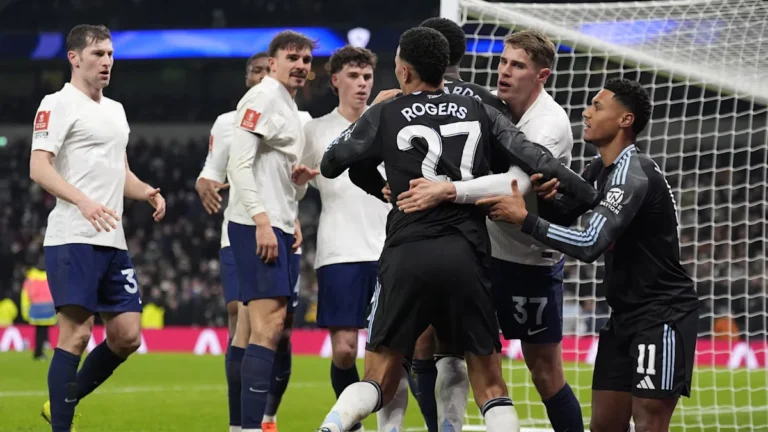 FA Cup football match with players scuffling