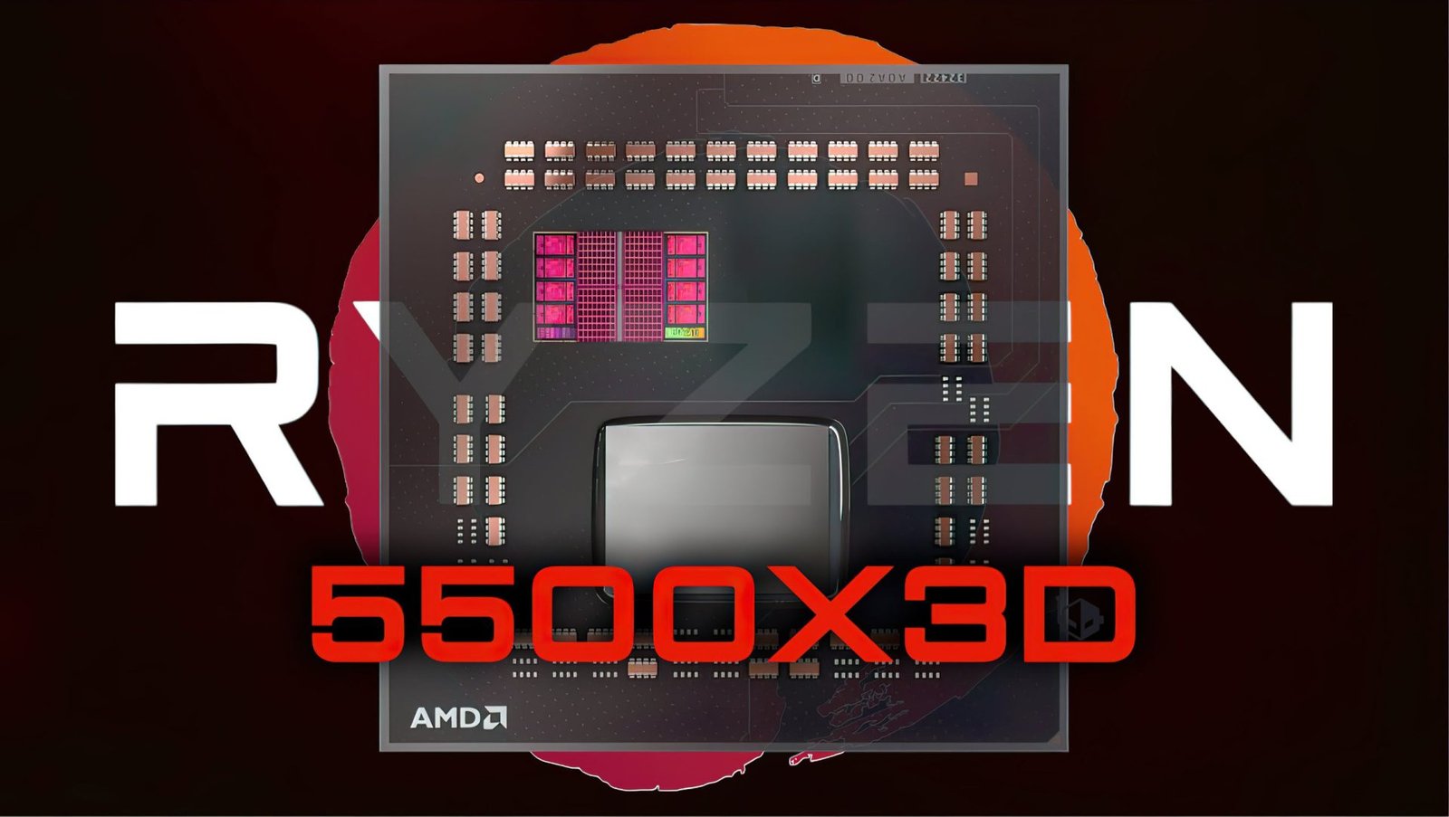 A photo of the AMD Ryzen 5 5500 CPU, with a subtle background of a gaming PC, highlighting the CPU's performance and power efficiency, as a primary keyword for the UK tech market
