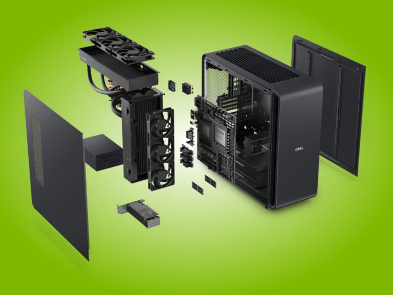 The Dell Pro Max desktop with Nvidia GB300, featuring a sleek design and impressive specs, including 16 TB storage and 496 GB LPDDR5X RAM, perfect for gaming and video editing in the UK