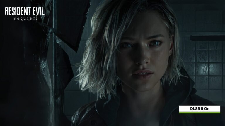 NVIDIA DLSS 5 logo with a background of enhanced gaming graphics, showcasing the technology's ability to improve image quality and performance in the UK gaming industry