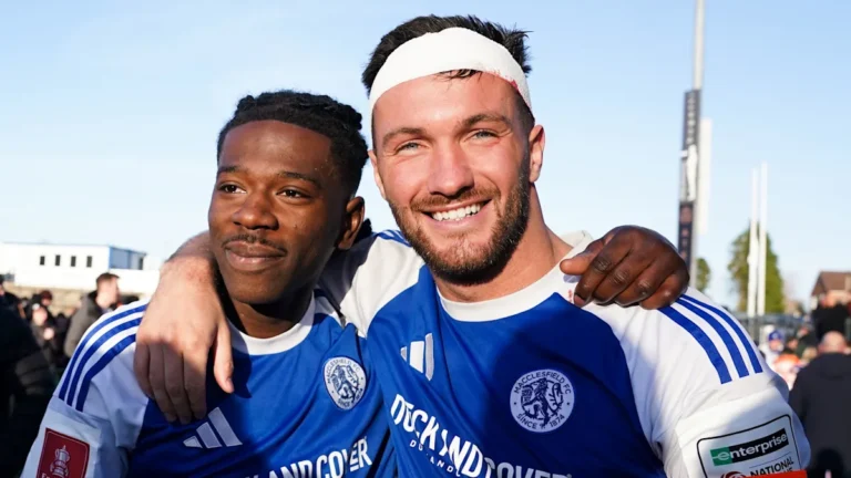 Macclesfield players celebrate FA Cup win