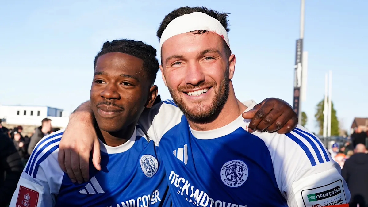 Macclesfield players celebrate FA Cup win
