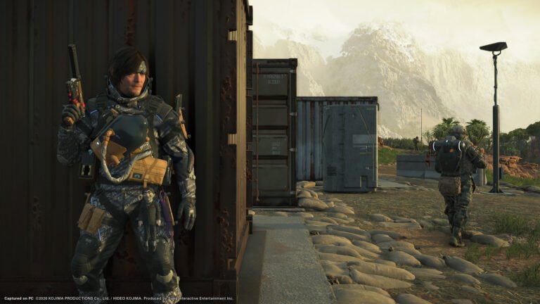 Death Stranding 2: On the Beach featured image with ray tracing, showcasing enhanced visuals and realistic reflections on water and tar surfaces, set against a stunning UK backdrop