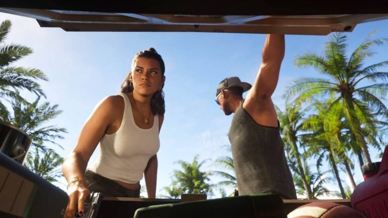 A group of developers working on a game, with a GenAI tool interface on a screen in the background, highlighting the potential of AI to enhance game development in the UK