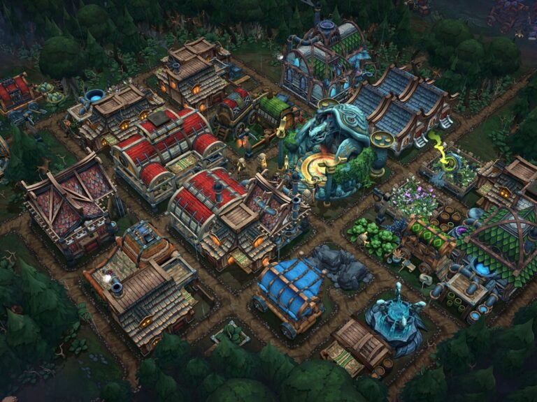 A dark fantasy cityscape with a stormy sky, featuring a bustling city with towering buildings and busy streets, set in the UK. The city is filled with people, and the atmosphere is tense, with a sense of urgency and danger lurking in the air. The colour palette is dark and muted, with flashes of bright colour from the city's buildings and lights. The image captures the essence of the game, showcasing its unique blend of city-building and dark fantasy elements, set in the UK.