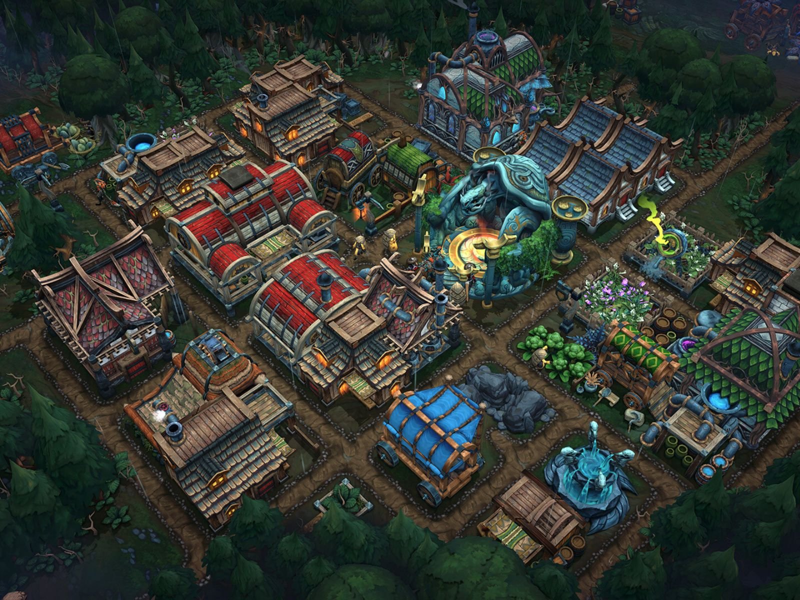 A dark fantasy cityscape with a stormy sky, featuring a bustling city with towering buildings and busy streets, set in the UK. The city is filled with people, and the atmosphere is tense, with a sense of urgency and danger lurking in the air. The colour palette is dark and muted, with flashes of bright colour from the city's buildings and lights. The image captures the essence of the game, showcasing its unique blend of city-building and dark fantasy elements, set in the UK.