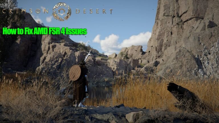 A screenshot of Crimson Desert with improved image quality using AMD FSR 4 upscaling, showcasing the game's vibrant colour and detailed graphics, with a focus on the UK gaming experience