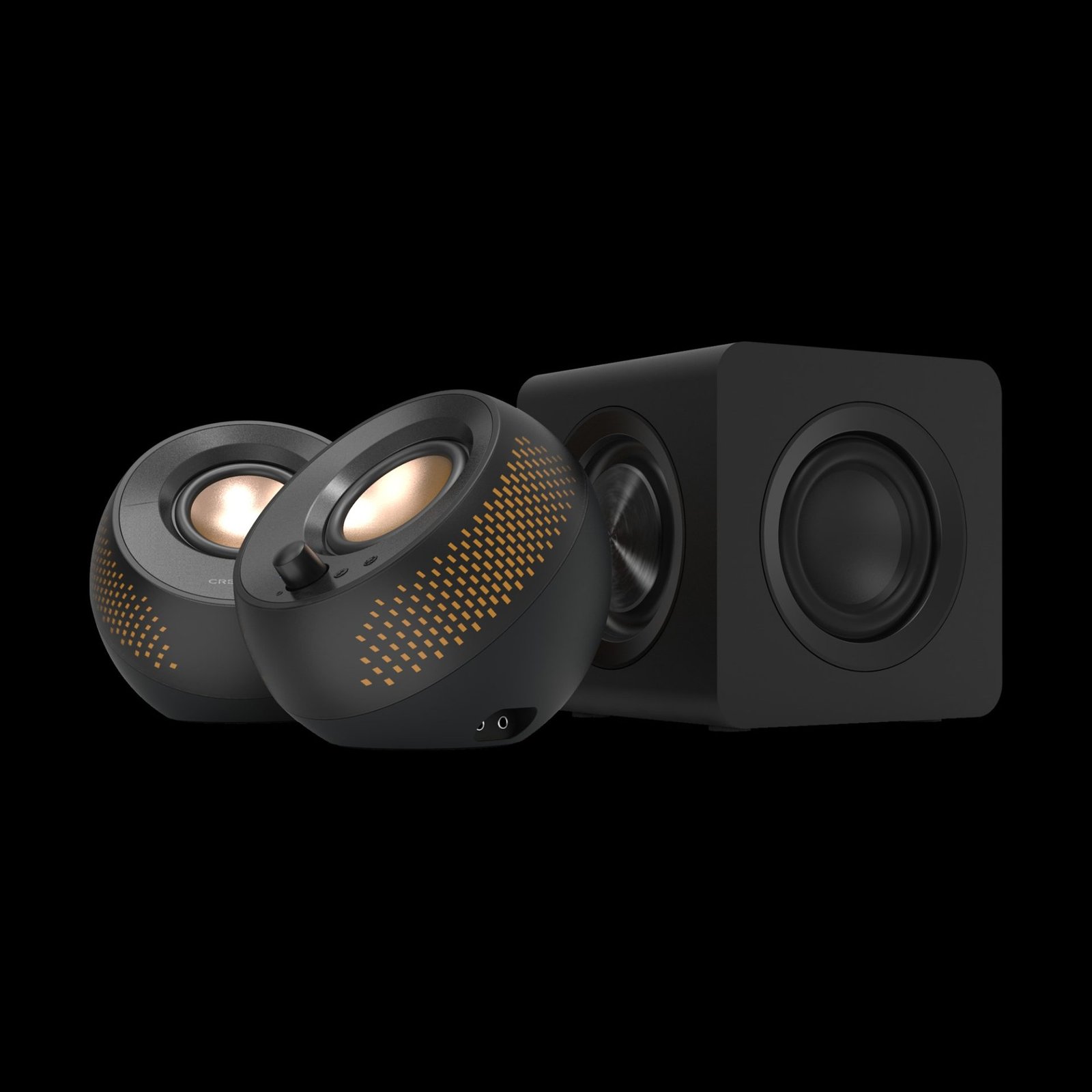 The Creative Pebble X Plus speakers, featuring a compact design and subtle RGB lighting, perfect for UK home offices and studies, offering immersive sound and advanced features, with a focus on compact speakers and UK audio solutions