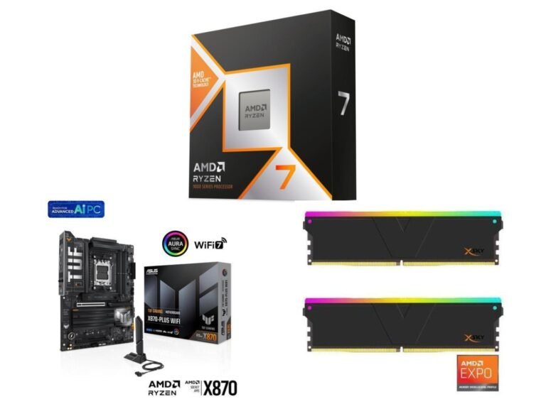 Ryzen 7 9800X3D, Asus TUF X870 motherboard, and 32 GB DDR5 RAM combo with a free 512 GB PCIe 4.0 SSD and Crimson Desert game, available in the UK with a 20% discount, perfect for gamers and content creators