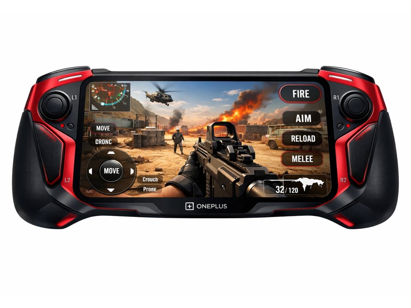OnePlus Unveils UK's Ultimate Gaming Handheld for FPS Enthusiasts 1 OnePlus gaming handheld device with FPS games on screen, designed for UK gamers with a focus on colour and premium materials