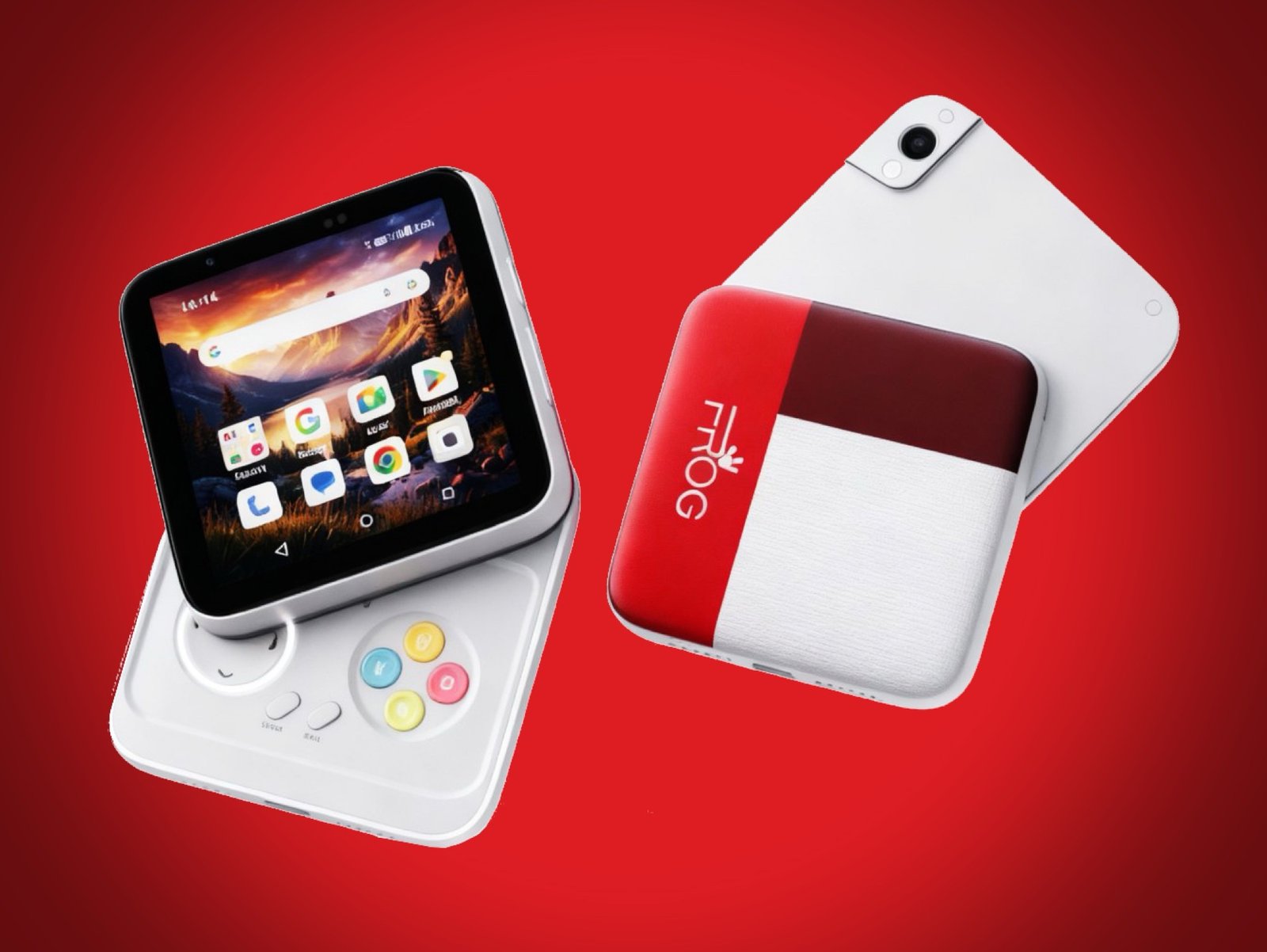 Discover the Revolutionary Frog RS1 Smartphone in the UK 1 The Frog RS1 smartphone featuring a square 3.4-inch touchscreen display with a hidden keyboard or gamepad, perfect for mobile gaming and productivity in the UK, with a sleek and compact design