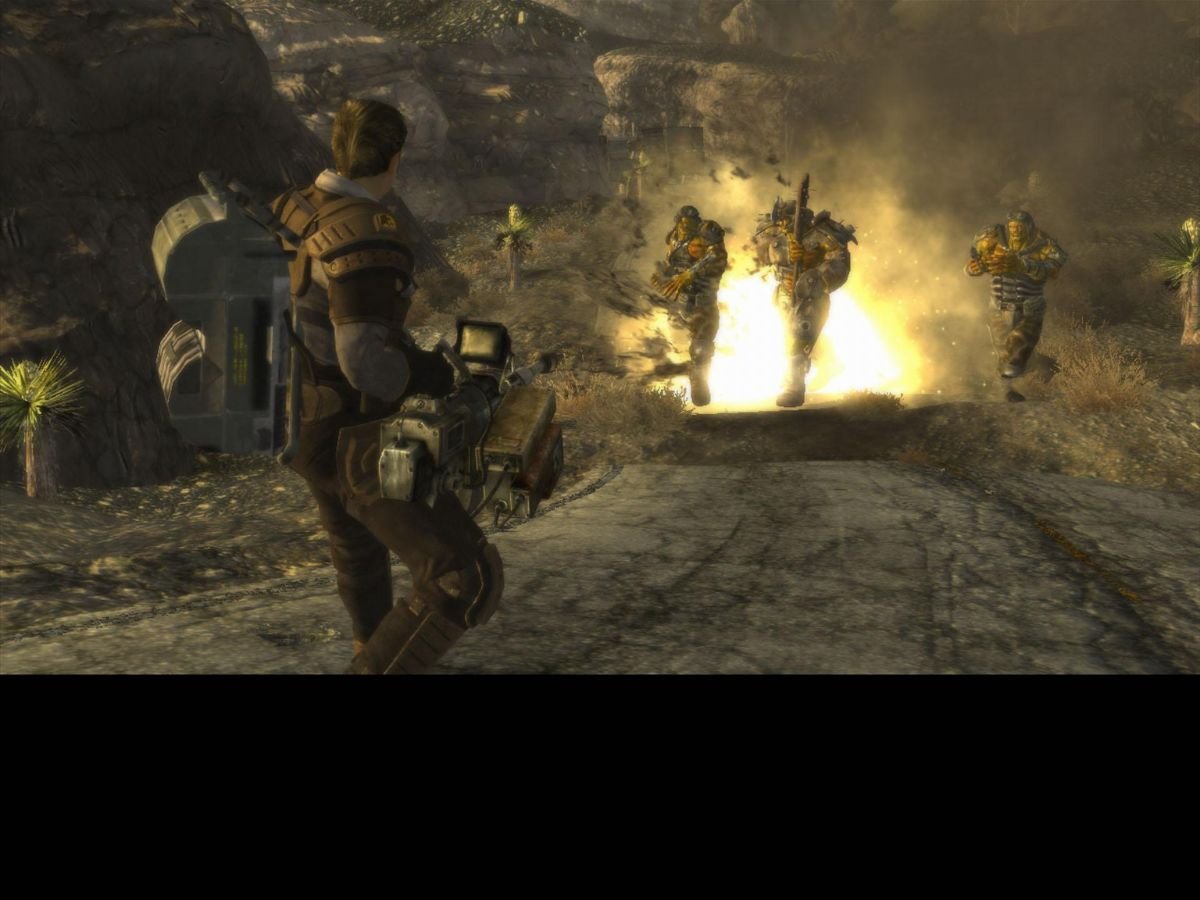Fallout: New Vegas Hits Lowest Price in UK: 90% Off on Steam 1 Fallout: New Vegas gameplay screenshot, featuring the game's protagonist in a post-apocalyptic landscape, with a blurred background and a focus on the character's armour and weapons, highlighting the game's action-packed gameplay and immersive environment