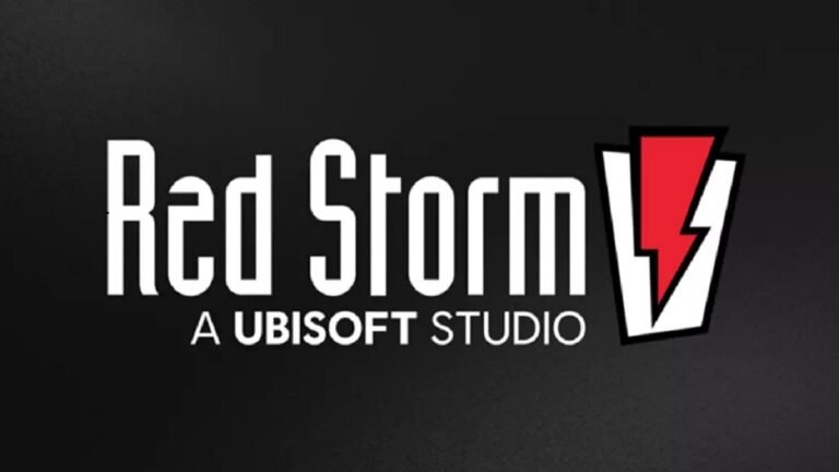 Red Storm Entertainment's logo with a background of UK cityscape, symbolising the studio's contribution to the UK gaming industry, with a focus on game development and innovation