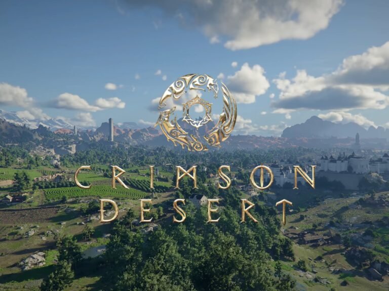 A screenshot of the Crimson Desert PS5 game, showing the vast open world and engaging gameplay, with a description of the game's features and the PS Store's refund offer in the UK