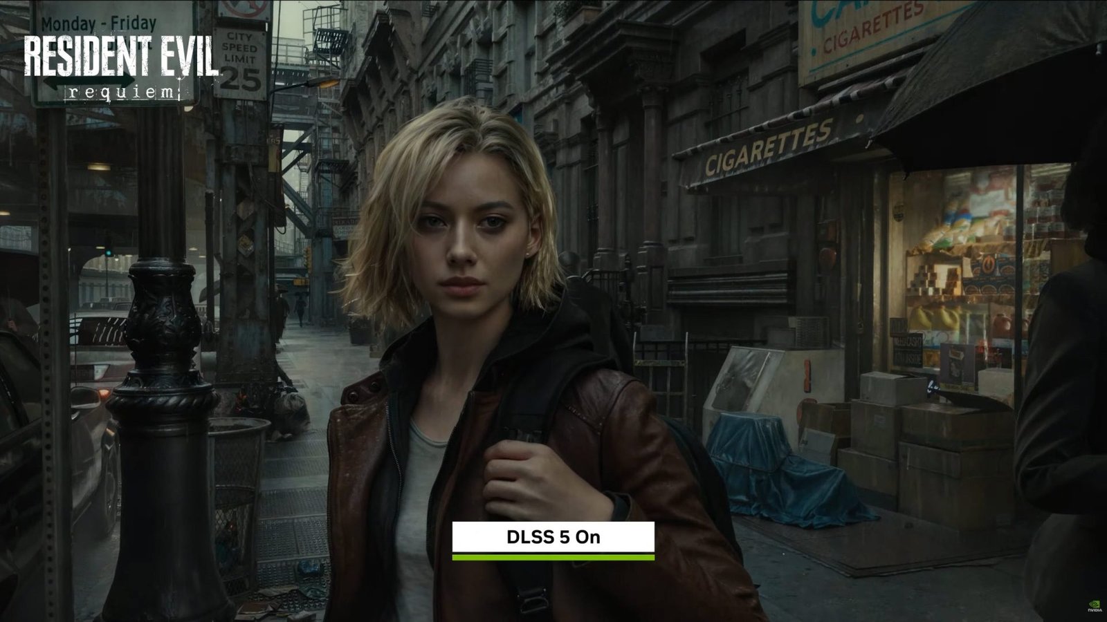 NVIDIA CEO Jensen Huang speaking at a conference, with a background of gaming graphics, showcasing the latest AI technology in the UK