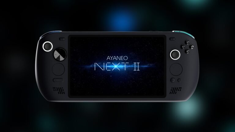 AYANEO NEXT 2 handheld console with a UK gamer in the background, highlighting the impact of rising storage prices on the UK gaming scene, with a focus on SSD prices and production costs