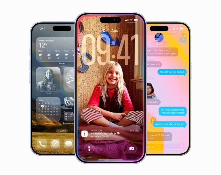 An Apple iPhone displaying the new music widget on its home screen, with a pair of AirPods Max 2 in the background, highlighting the device's enhanced audio capabilities with the latest iOS 26.4 update