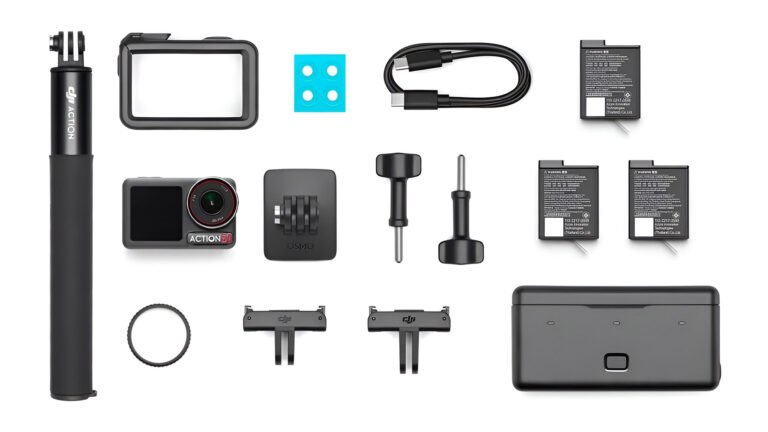 The DJI Action 5 Pro action camera with dual-OLED screens and three batteries, perfect for capturing outdoor adventures in the UK with its incredible features and competitive pricing