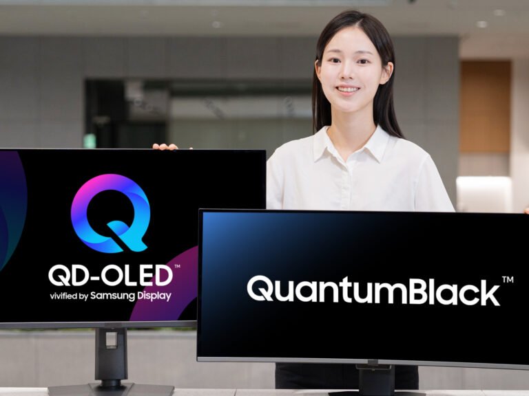 A close-up view of a QD-OLED display utilising Samsung's QuantumBlack film, showcasing reduced reflectivity and enhanced colour accuracy, a significant development in UK display technology