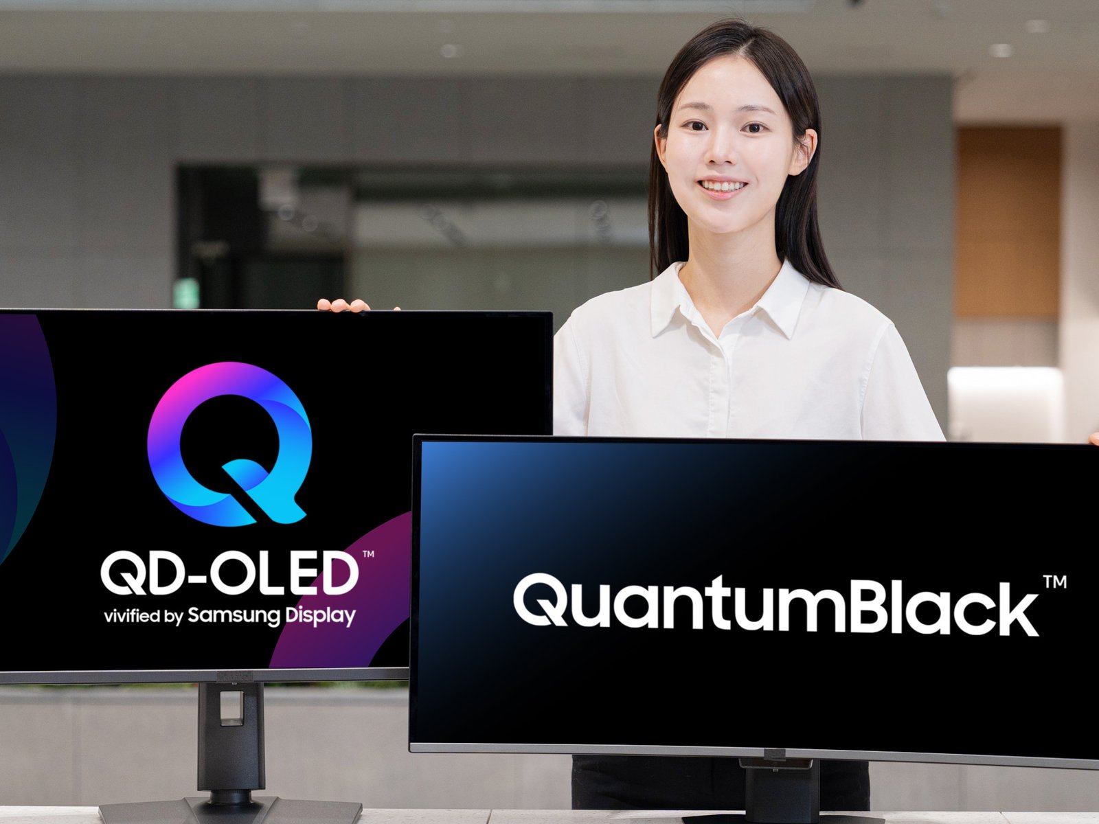 A close-up view of a QD-OLED display utilising Samsung's QuantumBlack film, showcasing reduced reflectivity and enhanced colour accuracy, a significant development in UK display technology