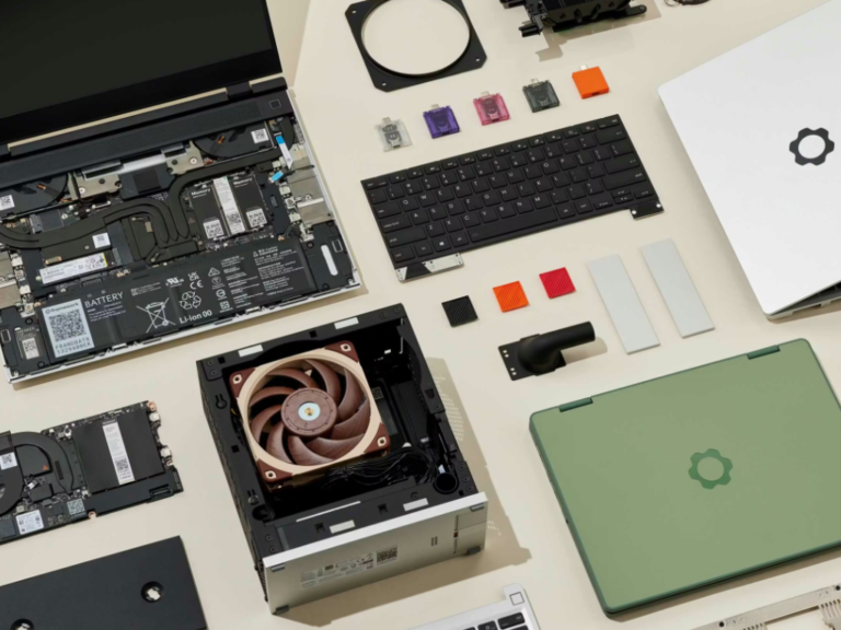 A person holding a computer with a concerned expression, symbolizing the potential risks of the AI boom on personal computing in the UK, with a background of clouds and devices, representing the shift towards cloud-leased devices