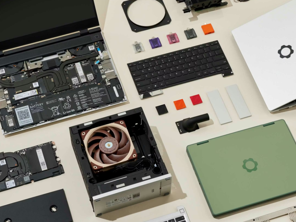 A person holding a computer with a concerned expression, symbolizing the potential risks of the AI boom on personal computing in the UK, with a background of clouds and devices, representing the shift towards cloud-leased devices