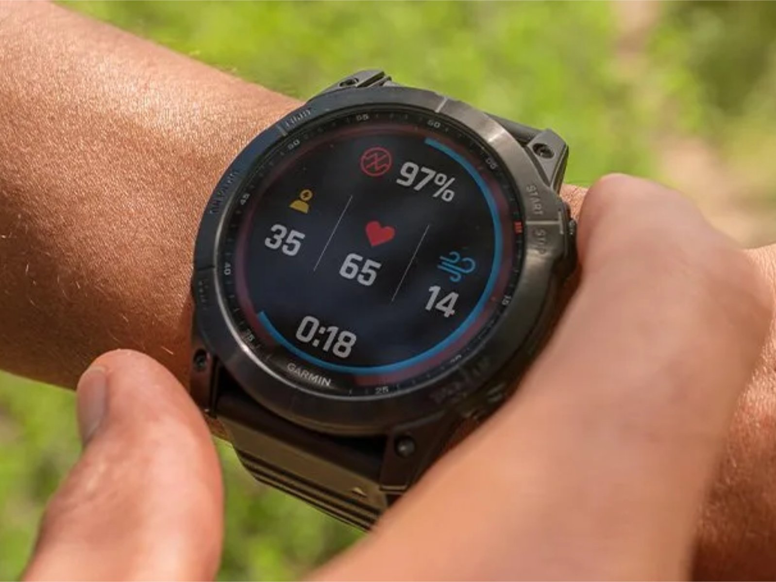 A person wearing a Garmin smartwatch, with a cityscape in the background, showcasing the device's ability to track fitness and daily activity in the UK, with a focus on the Garmin Coach service and its benefits for athletes and fitness enthusiasts
