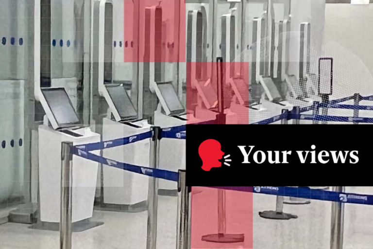 A crowded airport terminal with a long queue of people waiting to go through border control, with a sign reading EU Entry-Exit System in the background, highlighting the primary keyword phrase EU entry-exit system