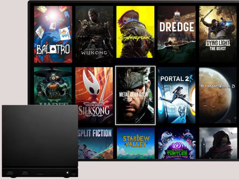 A descriptive image of the Steam Machine console, showcasing its sleek design and colourful interface, highlighting its potential to undercut the PS5 price hike in the UK gaming market