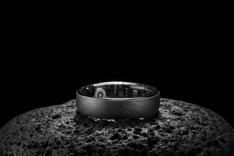 The Smalth Titanium Lava smart ring features a unique volcanic texture and is designed for comfort and durability, making it an ideal choice for anyone in the UK looking for a high-quality smart ring with advanced health tracking capabilities