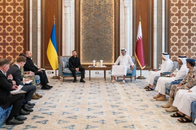Ukrainian President Zelenskiy meets with UAE and Qatari leaders to discuss defence cooperation, marking a significant milestone in the country's efforts to strengthen its defence capabilities and promote regional stability, with a focus on Ukraine's defence strategy