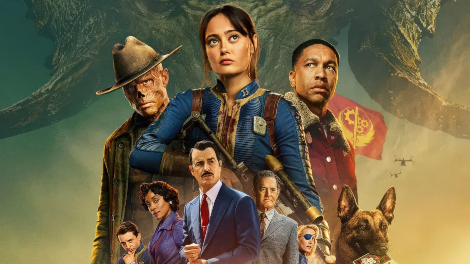 Fallout Season 2 Smashes Records on Prime Video UK 1 Fallout Season 2 poster featuring the main characters in a post-apocalyptic landscape, with a destroyed cityscape in the background and a hint of colour in the sky, symbolising hope and survival in a harsh world, with the show's primary keyword being Fallout Season 2