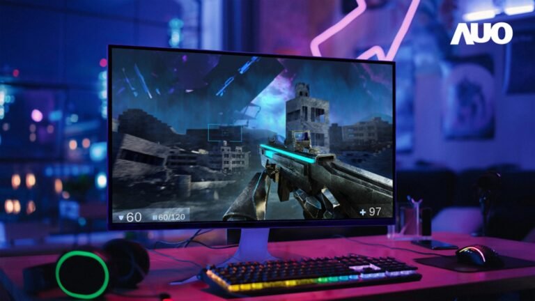A close-up of the AUO 24-inch FHD monitor with 800 Hz refresh rate, showcasing its sleek design and exceptional display capabilities, a significant innovation in the UK gaming market