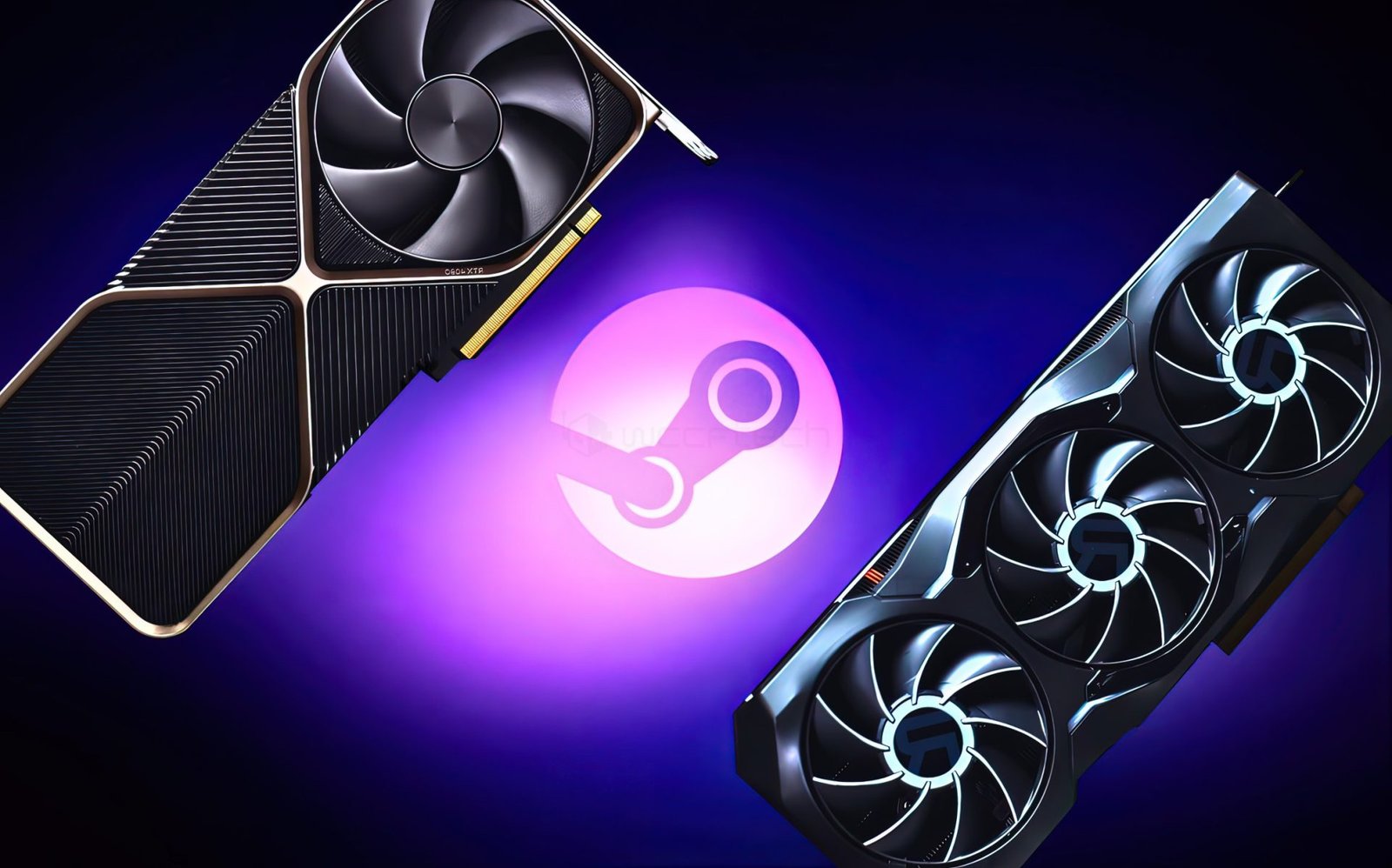 A descriptive image of a gaming PC with 16 GB system RAM, highlighting the growing popularity of Linux among UK gamers, with a colourful array of components and a sleek design