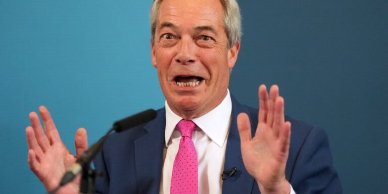 Nigel Farage speaking at a podium, with a crowd of people in the background, discussing his immigration policy and its potential impact on the UK's economy and society, with a focus on Brexit and immigration reform