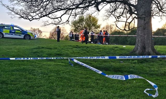 Aerial view of Primrose Hill with a sombre mood, a young man stabbed to death, highlighting the issue of knife crime in London, a tragic event that has shaken the community, with a focus on the Primrose Hill stabbing