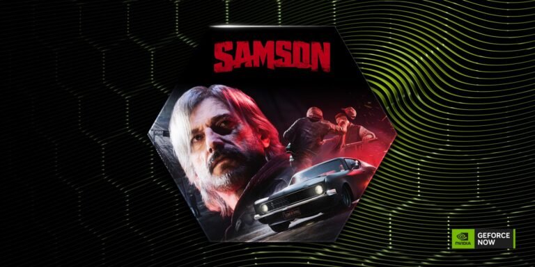 A screenshot of the GeForce NOW library, showcasing the latest games available to play in the UK, including Samson: A Tyndalston Story and Morbid Metal, with a focus on cloud gaming and NVIDIA's technology