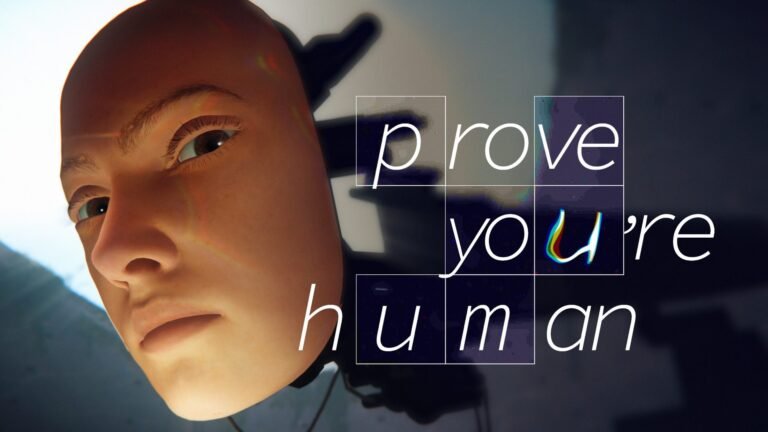 Prove You're Human featured image, a futuristic depiction of a human and an AI, highlighting the blurred lines between human and artificial intelligence in the UK gaming scene
