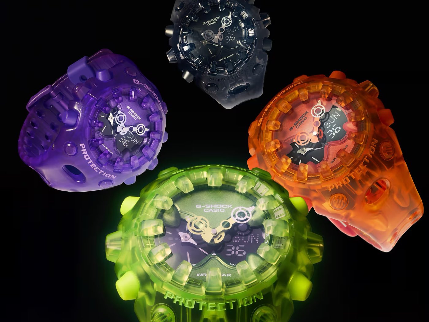 Casio's translucent G-Shock watch with a bold, Y2K-inspired design and integrated bezel-and-band build, featuring a unique alien-inspired dial and shock-absorbing markers, perfect for making a statement with its eye-catching colour scheme and futuristic style