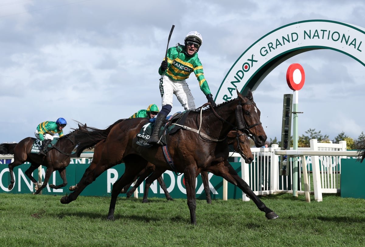 I Am Maximus in action at the Grand National, navigating the challenging course with ease and precision, showcasing its exceptional speed and agility, with the primary keyword Grand National featured prominently