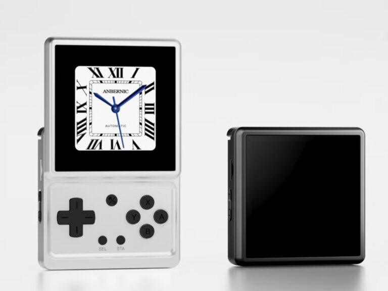 The Anbernic RG Rotate retro gaming handheld device, featuring a compact design and high-quality display, perfect for gaming and music playback on the go in the UK, with a focus on retro gaming